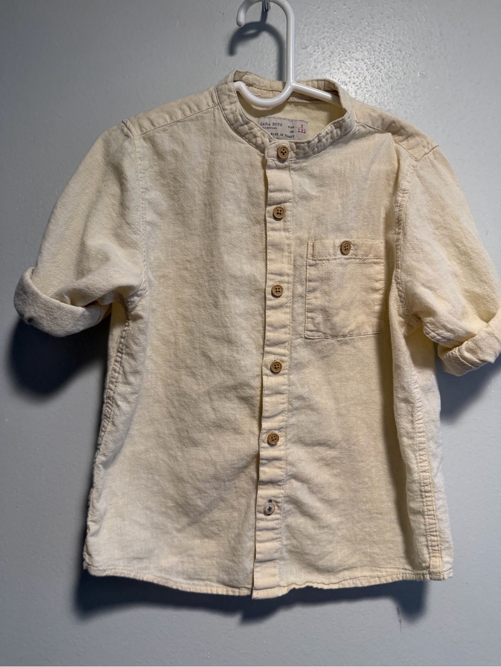 Boy’s Cream Button-Up Collarless Shirt